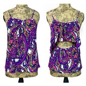 Alice & Trixie Sz S Silk Blouse Sleeveless Ruffles Colorful Paisley Size S